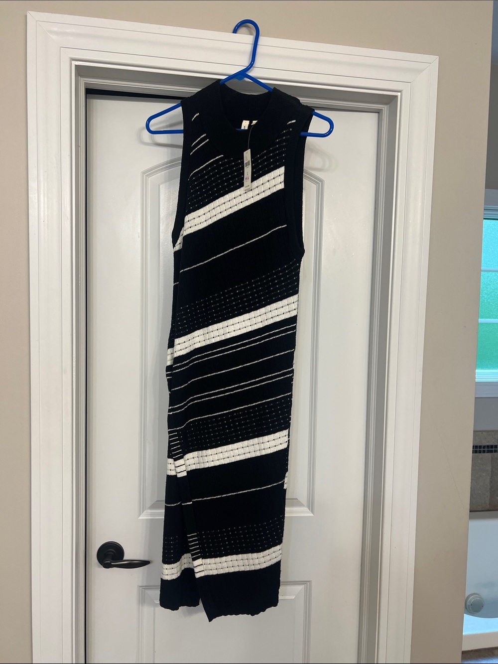 Moth Black and White Sleeveless Striped Midi Dress